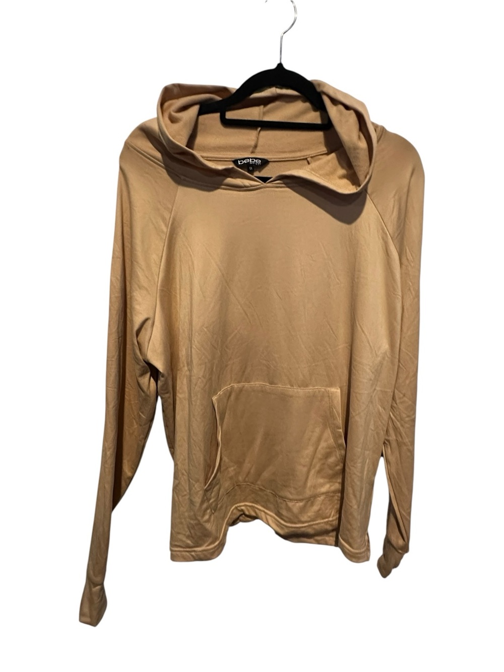 bebe sports Women's Tan Hooded Pullover Sweatshirt